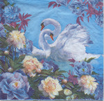 Булгари Грин Салфетка для декупажа Лебеди и цветы